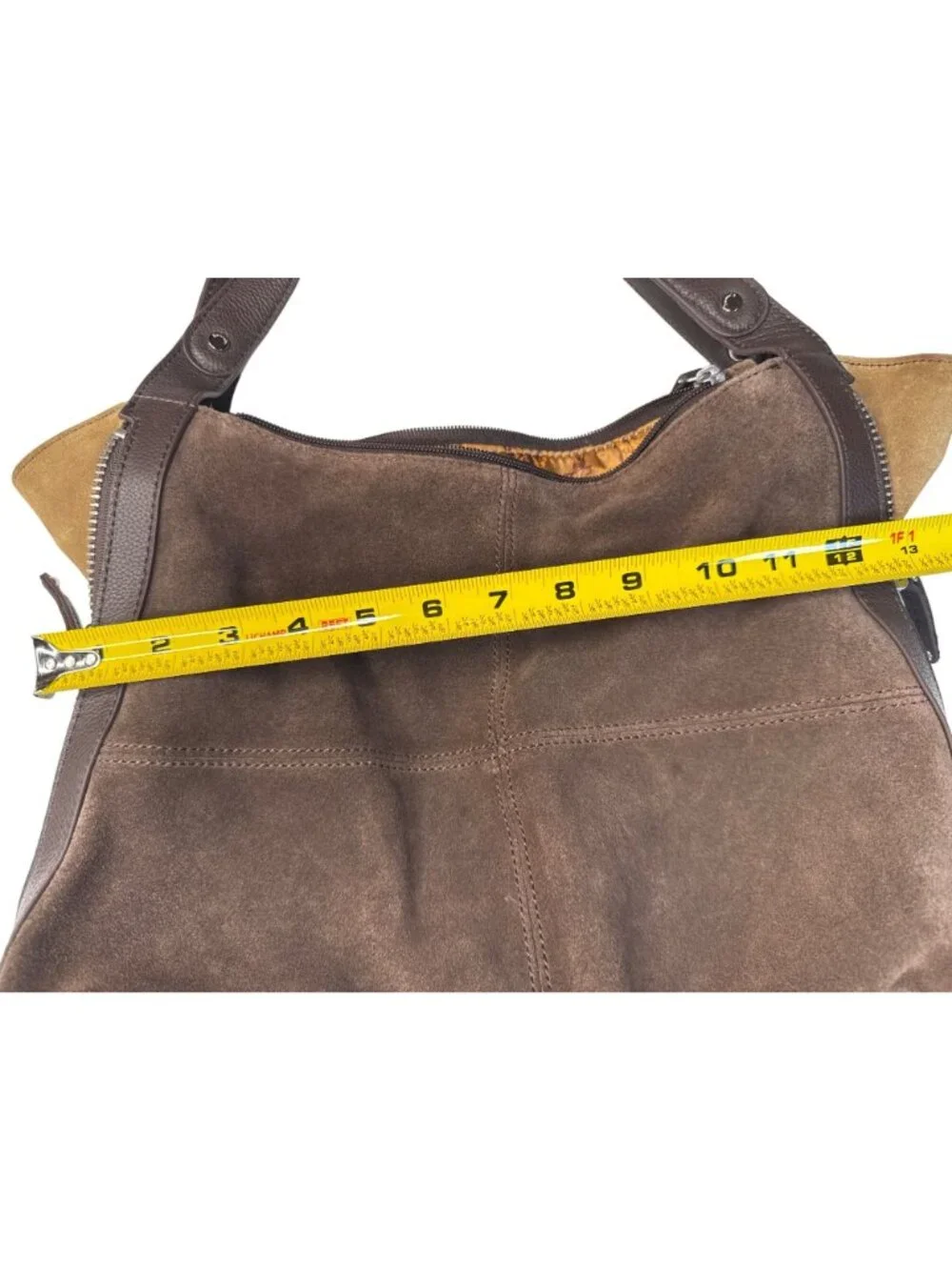 Tignanello Brown Suede & Leather Hobo Shoulder Bag W/Gold Interior Lining